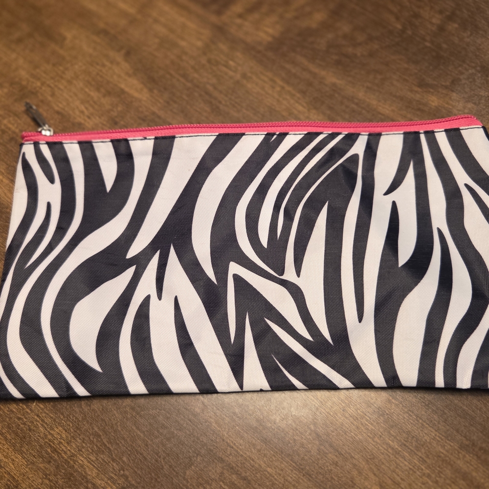 Zebra Print Clutch with Pink Zipper
